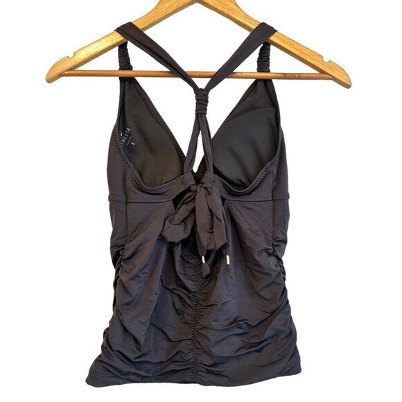 Athleta Aqualuxe Dusty Grey Ruched Adjustable T-Back Strap Tankini Top Size S - Picture 2 of 6